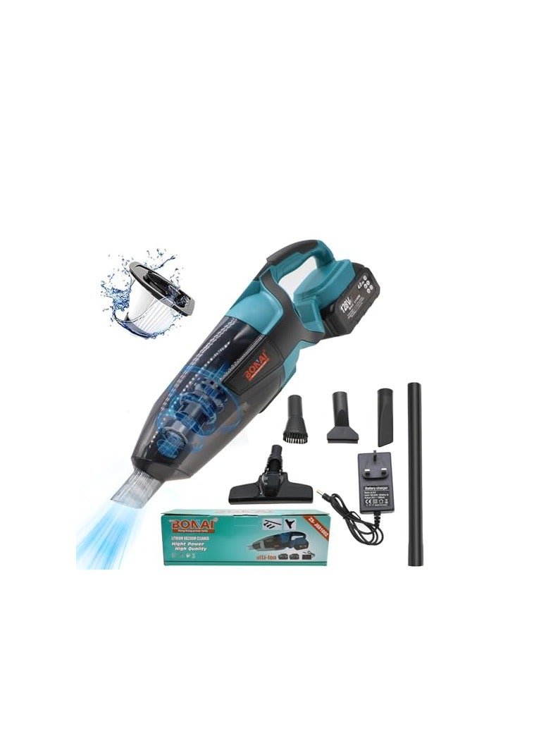 BONAI 128VF Cordless Vacuum Cleaner with Dual Batteries - Powerful Cleaning for Cars and Homes | 0.6L Tank Capacity, Lion Battery, Charger Included - Model ZS-J881002