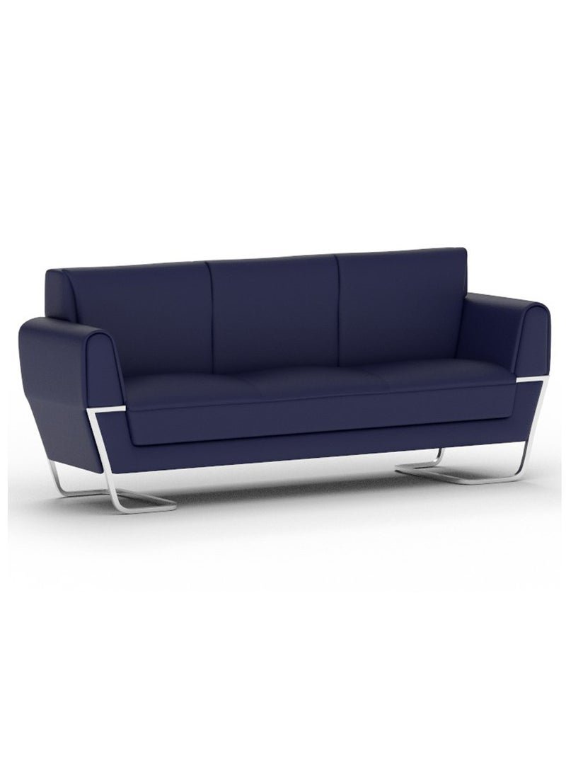Mahmayi SF169-3 PU Leatherette Three Seater Sofa - Modern Executive Sofa, Office Lounge Seater With Stainless Steel Legs and High Density Foam - Blue