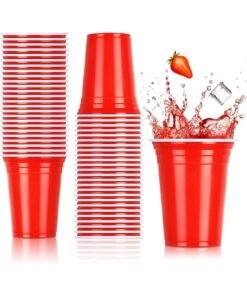 Vitacelli 50 Piece Disposable Plastic Cups, Red 16-Ounce Disposable Plastic Party Cups, Red Heavy Duty Cups, Ideal for Weddings, Party’s, Birthdays, Dinners, Lunch’s.
