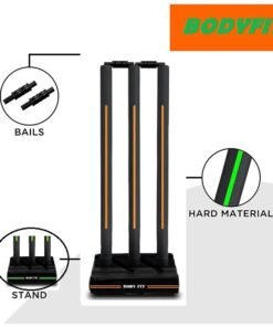 BODYFIT Heavy Cricket Stumps | Plastic Wickets Set with 3 Stumps + 2 Bails + 1 Stand | Full Size Wickets for Cricket Ground, Tournament Wicket.(Orange)