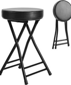 H HOMEWINS Cushioned Padded Folding Stool,23.6-Inch Counter Height Bar Stool,Portable Folding Stool with Handle for Fishing Hiking Gardening Travel BBQ