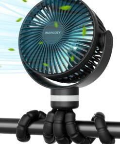 Momcozy Portable Stroller Fan, 27H Ultra-long Battery Life, Detachable 4 Speed 360°Rotate, LED Night Light with 2 Modes, USB Rechargeable and Handheld Cooling Fan for Travel, Car Seat, Bedroom