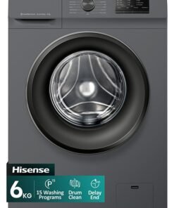 Hisense 6KG Front Loading Washing Machine WFVC6010T, 1000RPM, 15 Automatic Programs, Self-Diagnosticfault Finding, Drum Clean, Delay End, Efficiency A+++, Quick Wash 220 W WFVC6010T Grey/White/Clear