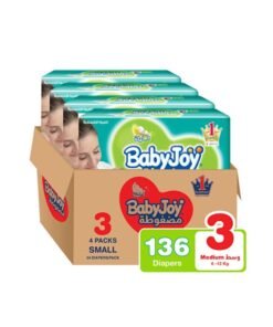 BabyJoy Compressed Air Net Diaper, Size 3 Medium, 6-12kg, Pack Of 4, 136 Count