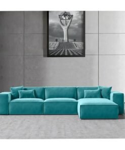 Karnak Carol Corner l L-Shaped Luxury Sofa For Living Room Solid Wood Corner Modern Design Couch, Velvet Upholstered Color (Left, Sky Blue)