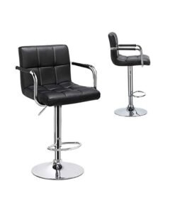 MAPLE HOME DECORATION Asara Modern PU Leather Adjustable Swivel Bar Stools with Armrest, Counter Height Chairs for Kitchen Island, Home, Office, Salon, and Bistro – Chrome Base, Durable & Stylish(Black)