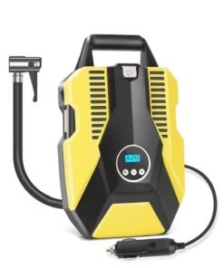 SUCITY Auto Stop Tire Inflator, Digital Pressure Gauge Air Compressor, Portable Air Pump for Cars or Bicycles, Fast Inflation Tire Pump with LED Light