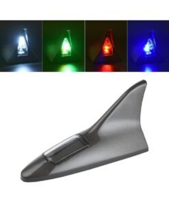 Shark Fin Antenna Solar Power LED Warning Tail Light Car Roof Antenna Decor Tail Light (Grey)