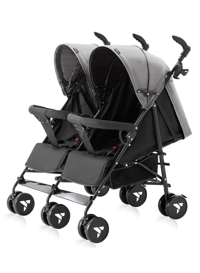 TEKNUM Stroller Fellow, 0-3 Years, Reclining Seats, Linen Cushion, Swivel Wheel Locks, Peekaboo Canopy Window, Large Basket - Grey