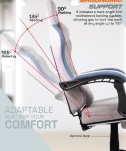 Alternative view of DROGO Throne Ergonomic Gaming Chair, Video Game Chair with Linkage Armrest, Footrest & Adjustable Seat Computer Chair with Fabric, Head & Massager Lumbar Pillow Home & Office Chair with Recline Grey