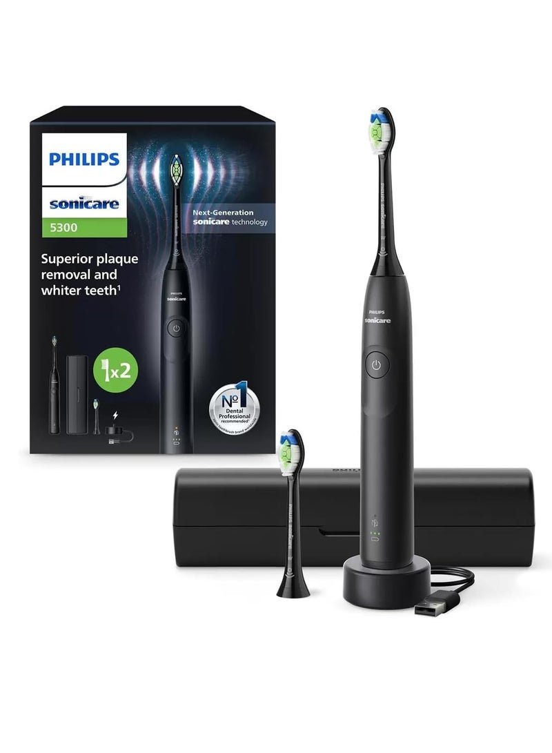 Philips Sonicare 5300 Electric Toothbrush HX7101/03 With Case + 2 Head, Next Generation Sonicare Technology - Black
