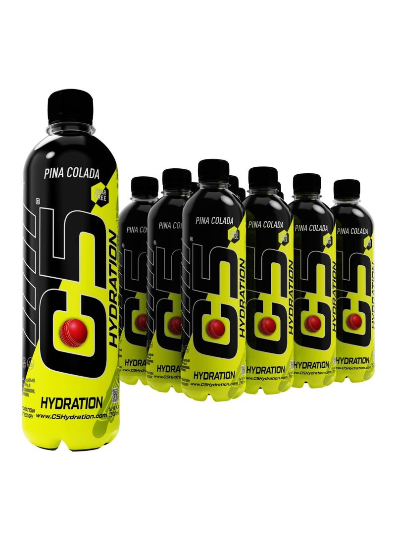 C5 HYDRATION Pina Colada Electrolytes & Vitamin Water- Zero Sugar, 20 Calorie BCAA for Recovery -VIT B , VIT C & E ANTIOXIDANT, VIT D3 for IMMUNITY - Refreshing Ramadan Drink Pack of 12