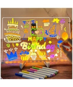 Kimaya LED Acrylic Message Board with 7 Color Pens – Multi-Function Night Light, Erasable Desktop Note Board for Home, Office & School