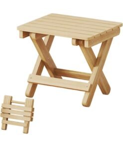 DUNISO Folding Step Stool, Fold up Wooden Stools - Lightweight Stepping Stool with Handle, Heavy Duty Folding Foot Rest Compact Chair for Kitchen, Bathroom, Bedroom