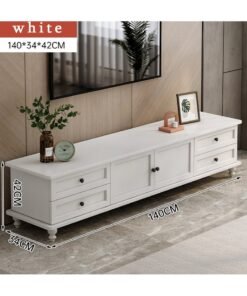 CityRiya-Long TV Table, TV Stand, White TV Cabinet, 140cm Television Cabinet with Storage and Drawers, Living Room Furniture TV Table, Television Stand Modern Media Storage Stand Shelves - Image 3