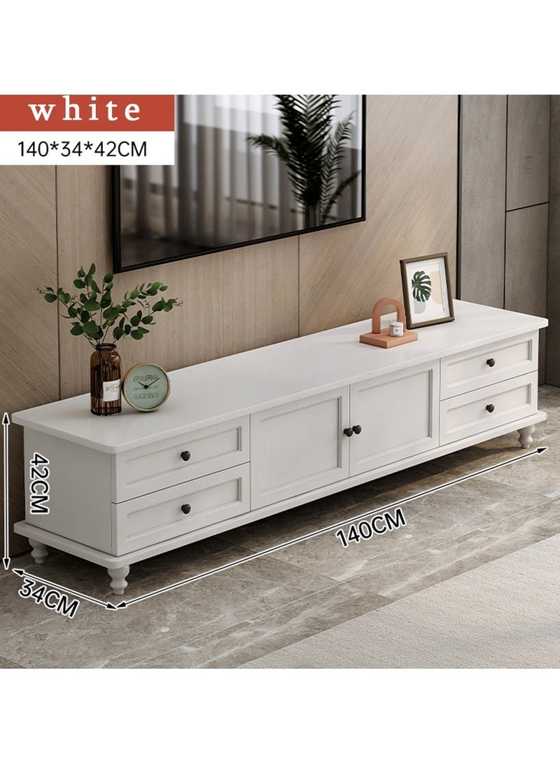 CityRiya-Long TV Table, TV Stand, White TV Cabinet, 140cm Television Cabinet with Storage and Drawers, Living Room Furniture TV Table, Television Stand Modern Media Storage Stand Shelves - Image 3