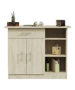Mahmayi Stylish Multifunctional Medium Height Cabinet with Single Drawer, 3 Open Shelf Rack and 2 Door Storage Ideal for Hallway, Living Room, Kitchen, Bedroom - Grey Bardolino Oak