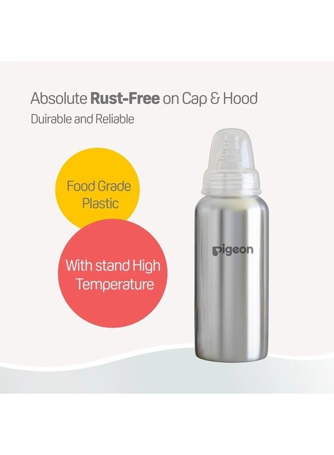 pigeon Slim Neck Steel bottle 240ml L size with plastic hood & cap (natural) - Image 3