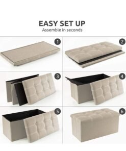 XiuWoo 30 inches Folding Storage Ottoman 80L Ottoman Bench Footrest Stool Linen Fabric Beige Storage Chest Padded Seat for Bedroom and Living Room Support 350lbs - Image 4