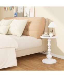 BaytEasy Metal Round Side Table | Coffee Table, Vintage Matte White Nightstand for Bedside or Sofa, Small Accent Pedestal Table for Living Room, Bedroom, Patio and Bar (White 52cm*40cm)