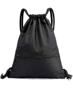 Drawstring Backpack, Sports Canvas Bag, Waterproof Oxford Fabric Drawstring Bag, Swimming Bag, Basketball Bag, Soccer Bag, Zipper 43*49cm(Black)