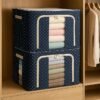 JD FRESH 2 Pcs 66 Liters Foldable Steel Frame Cloth Organizer for Storage/Wardrobe Organizer for Storage/almirah organizer for Sarees/Shirts/Blankets/Clothes Storage Box with Handle - (Blue)