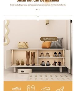 Alternative view of Sharpdo Cream Style Multifunctional Household Entrance Shoe Cabinet Bench Wooden Shoe Organiser Shoe Rack Shoe Cabinet Behind The Door Saves Space 100*34*45CM