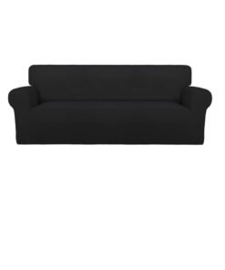 Stretch Extra Large Sofa Cover - Spandex Non-Slip Soft Sofa Cover, Washable Furniture Protector with Anti-Slip Foam and Elastic Bottom, Suitable for Kids, Pets (3 Seaters, Black)