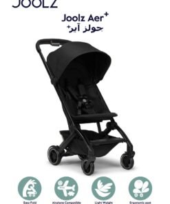 JOOLZ AER+ Lightweight Compact Travel Stroller – One-Hand Quick Fold, XXL Sun Hood, Adjustable Recline, Ultra Durable, Comfortable & Travel-Friendly – Supports Up to 50 lbs – Space Black