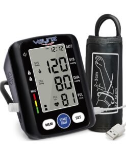 VAYNZ Pressure Monitor CE Approved – Smart Voice Upper Arm Automatic Device for Home Use, Large Cuff 22-42cm, 2x99 Memory – Black