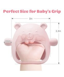 Bebiland Silicone Teething Mitten with Cute Bear Shape, BPA-Free and Anti-Drop Teether Toy for Baby Soothing Teething Pain Relief, Pink