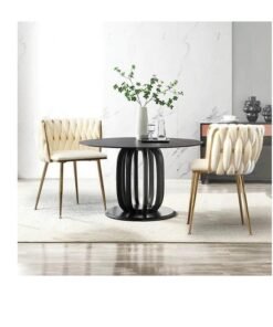 Wooden Twist Woven Back Dining Chair with Metal Legs - Ideal for Cafe, Restaurant, and Home Décor (Beige)