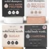 Kitsch Hair & Body Care Bar Set Kitsch Rice Water Shampoo & Conditioner Bar Charcoal Soap Body Wash Bar & Sugar Body Scrub Bar Vegan Strengthen Hair & Nourish Skin Paraben & Sulfate Free