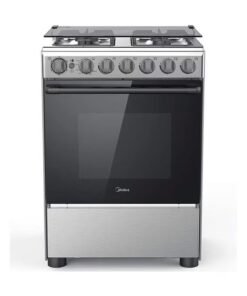 Midea 4 Burner Gas Cooker 60 x 60 cm, Full Safety, Auto Ignition, Rotisserie, Thermostat, Separate Knob for Oven and Grill,1 year Warranty BME62058FFD-D Silver/Black