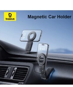 Baseus MagSafe Car Mount for Car Dashboard and Tesla Screen – Foldable Magnetic Phone Holder with Premium Metal and Leather Design – 360° Rotation, Strong Magnets for Secure Grip – Compatible with iPhone 16, 15, 14, 13, 12 Pro Max, Samsung Galaxy S25, S24, S23 – Universal Car Phone Holder for All Smartphones Black