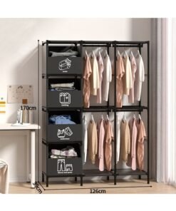 Simple Combination Wardrobe, Simple Bold Storage Iron Shelf, Rental House Large-Capacity Folding Wardrobe, Dormitory Indoor Storage Dust-Proof Coat rack