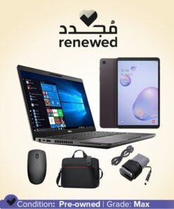 DELL Renewed - Latitude 5400 Notebook With 14-Inch Display,Core i5- 8365U/8th Gen/Quad-Core/16GB RAM/256GB SSD/Intel UHD Graphics/Windows 10 Pro + Samsung Galaxy tablet Tab A with 32gb storage + Laptop bag (Generic) + Generic Wireless mouse + Laptop charger Combo Deal English Black