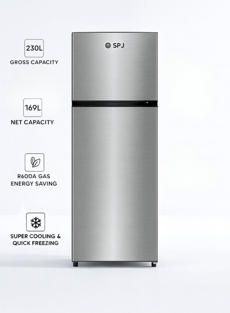 SPJ 230 L Double Door Refrigerator – 166 L Net Capacity, R600a Energy Saving Gas, Vegetable Crisper, Adjustable Glass Shelves, Convenient Defrost & Temperature Control | RF-INY229C
