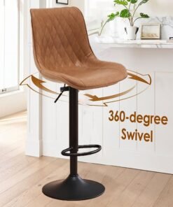 Alternative view of RATSAW Bar Stools Set of 2 Swivel Counter Height Barstools with Back Adjustable Modern Bar Chairs Tall Armless PU Leather Kitchen Island Stool Brown