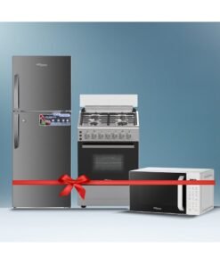 SUPER GENERAL 260 liters Gross Double Door Refrigerator SGR260NE + 60 x 60 free standing Gas cooker SGC6170MSFS + 20 liters Digital Microwave SGMM922DW SGR260NE + SGC6170MSFS + SMM922DW INOX