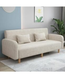 Comfynest Seats 3 Modern Small Solid Wood Frame Foam Filled Sofa With Square Arm - Flannel 150 X 65 X 75 Cm Beige