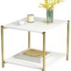DubaiGallery Square Tea Table Living Room Coffee Tables Marble Texture Wooden Combination Furniture Durable Table