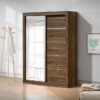 DANUBE HOME Supreme 2-Door Large Sliding Wardrobe with Mirrors – Modern Engineered Wood Closet with Sliding Doors, Ample Storage, and Full-Length Mirrors – Bedroom Furniture - Light Walnut