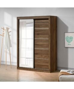 DANUBE HOME Supreme 2-Door Large Sliding Wardrobe with Mirrors – Modern Engineered Wood Closet with Sliding Doors, Ample Storage, and Full-Length Mirrors – Bedroom Furniture - Light Walnut