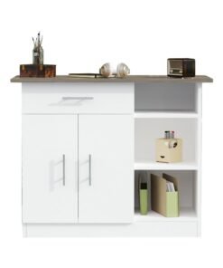 Mahmayi Stylish Medium Height Cabinet with Single Drawer, 3 Open Shelf Rack and 2 Door Storage Ideal for Hallway, Living Room, Kitchen, Bedroom - Dark Grey Chicago Concrete and Premium White