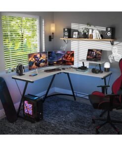 ADEBOLA Computer Corner Desk,L Shaped Gaming Table with Large Monitor Stand for Home Office,Sturdy Writing Workstation,Gaming Desk with Shelf, Save Space, 129X46X74 Cm White - Image 4