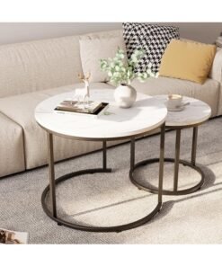 MOMENT Coffee Table Nesting Side Set Of 2 End Table Top Sturdy Metal Frame Wooden Top, Desk Centerpiece Living Room Bedroom Apartment Modern Industrial Simple Nightstand