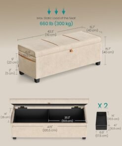 Alternative view of SONGMICS Storage Ottoman Bench, Storage Chest, 15.7 x 43.3 x 15.7 Inches, End of Bed Bench, 27 Gal. (103 L), for Bedroom, Entryway, Living Room, Cappuccino Beige