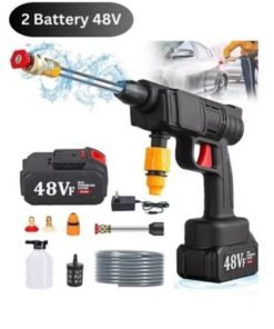 Portable High Pressure Water Gun,Rechargeable Cordless Pressure Washer With Tow 48V Lithium Battery, 5 m Hose and 3 Nozzles, Portable Washer Gun or Electric Washing Gun for Washing Cars, Floors, Garden.