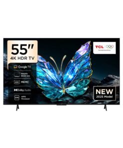 TCL Television 55 Inch Smart TV 4K UHD HDR 10 Google TV, Dynamic Color Enhancement, Dolby Audio, HVA Panel, MEMC, Multiple Eye Care with Metallic Bezel-less Design, 55V6C (2025 Model) 55V6C black